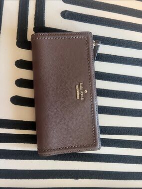 kate spade Brown Pebble Leather Zip Card Holder